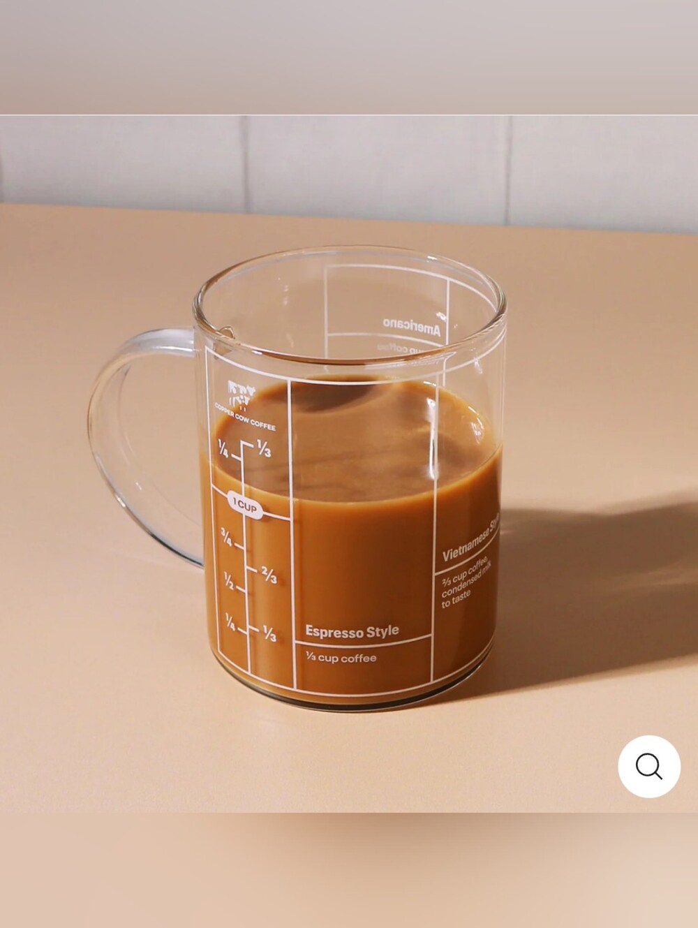 12 oz Copper Cow Coffee The Coffeeist Espresso Latte Glass Mug | Measuring Cup